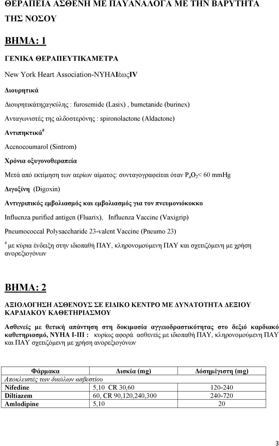 60 mmhg Διγοξίνη (Digoxin) Αντιγριπικός εμβολιασμός και εμβολιασμός για τον πνευμονιόκοκκο Influenza purified antigen (Fluarix), Influenza Vaccine (Vaxigrip) Pneumococcal Polysaccharide 23-valent