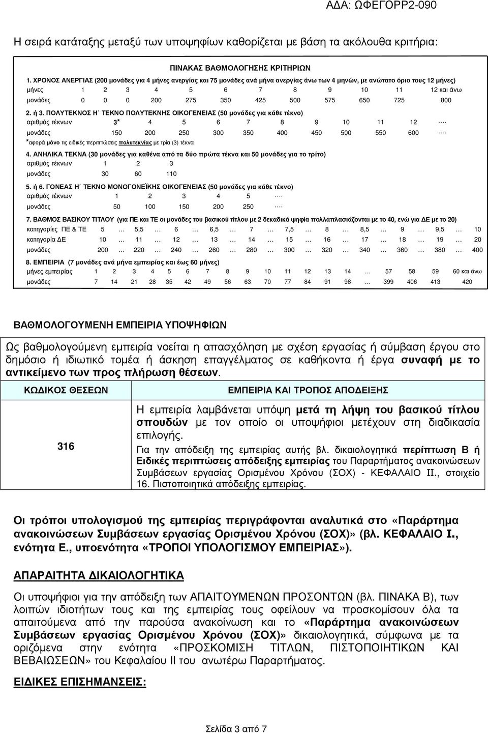 425 500 575 650 725 800 2. ή 3. ΠΟΛΥΤΕΚΝΟΣ Η ΤΕΚΝΟ ΠΟΛΥΤΕΚΝΗΣ ΟΙΚΟΓΕΝΕΙΑΣ (50 µονάδες για κάθε τέκνο) αριθµός τέκνων 3* 4 5 6 7 8 9 10 11 12. µονάδες 150 200 250 300 350 400 450 500 550 600.