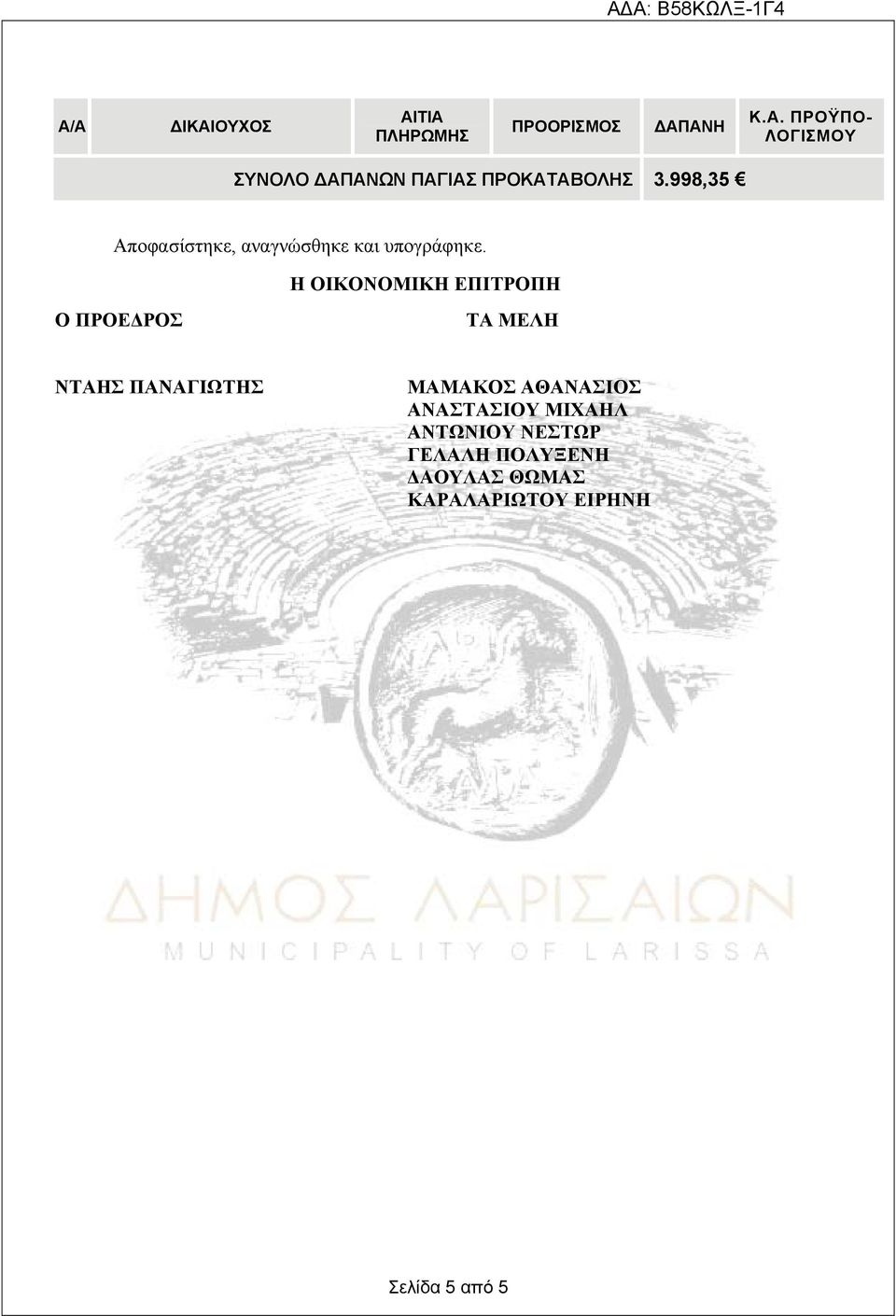 Η ΟΙΚΟΝΟΜΙΚΗ ΕΠΙΤΡΟΠΗ Ο ΠΡΟΕΔΡΟΣ ΤΑ ΜΕΛΗ ΝΤΑΗΣ ΠΑΝΑΓΙΩΤΗΣ