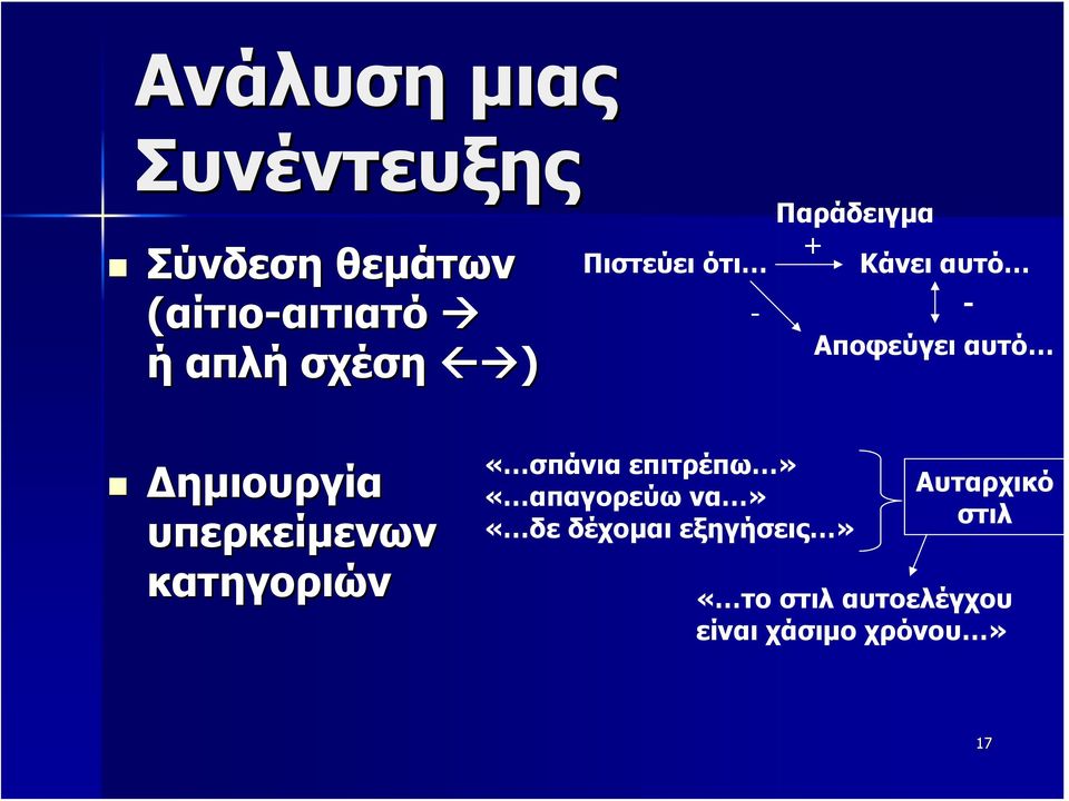 Δημιουργία υπερκείμενων κατηγοριών «σπάνια επιτρέπω» «απαγορεύω να»