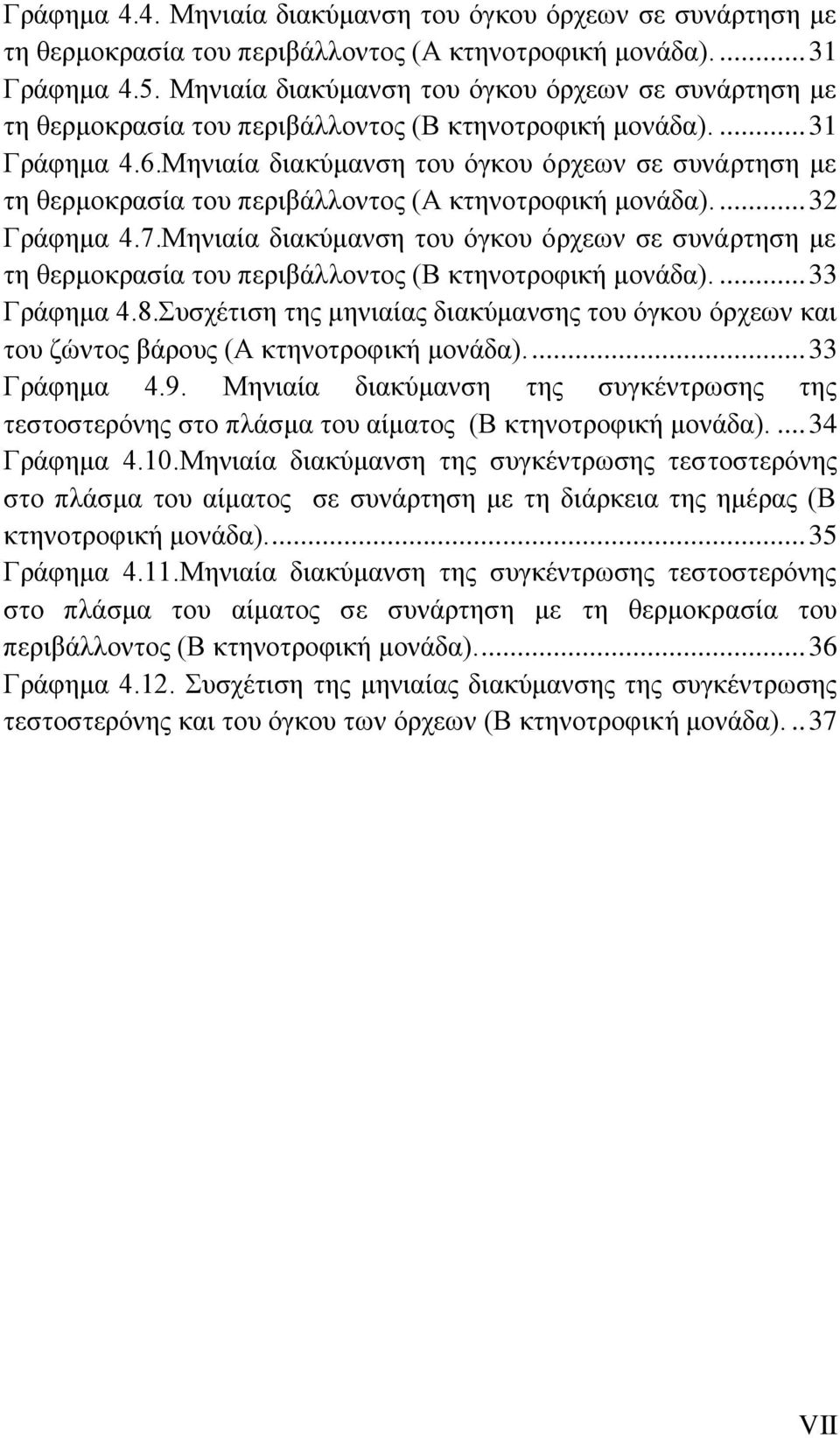 Μηνιαία διακύμανση του όγκου όρχεων σε συνάρτηση με τη θερμοκρασία του περιβάλλοντος (Α κτηνοτροφική μονάδα).... 32 Γράφημα 4.7.