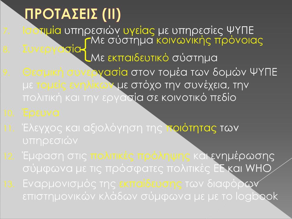 κοινοτικό πεδίο 10. Έρευνα 11. Έλεγχος και αξιολόγηση της ποιότητας των υπηρεσιών 12.