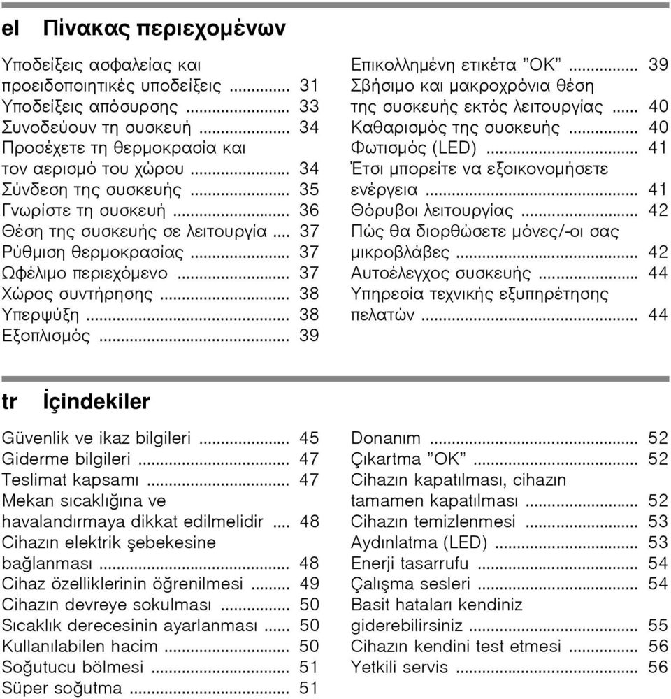 .. 39 Επικολλημένη ετικέτα ΟΚ... 39 Σβήσιμο και μακροχρόνια θέση της συσκευής εκτός λειτουργίας... 40 Καθαρισμός της συσκευής... 40 Φωτισμός (LED)... 41 Έτσι μπορείτε να εξοικονομήσετε ενέργεια.