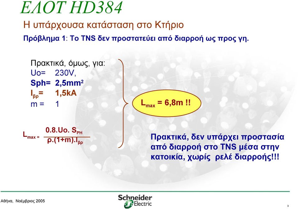 Πρακτικά, όμως, για: Uo= 230V, Sph= 2,5mm 2 I βρ = 1,5kΑ m = 1 L max =