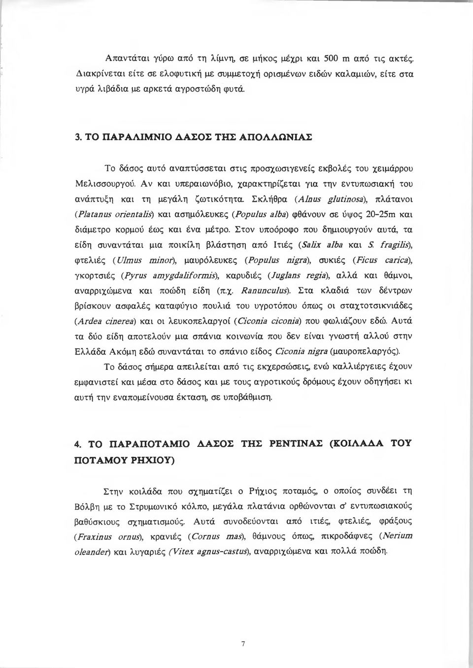 Αν και υπεραιωνόβιο, χαρακτηρίζεται για την εντυπωσιακή του ανάπτυξη και τη μεγάλη ζωτικότητα Σκλήθρα (Alnus glutinosa), πλάτανοι (Pla tan us orientalis) και ασημόλευκες (Populus alba) φθάνουν σε