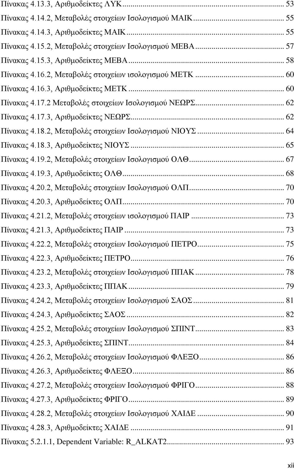 .. 62 Πίνακας 4.17.3, Αριθμοδείκτες ΝΕΩΡΣ... 62 Πίνακας 4.18.2, Μεταβολές στοιχείων Ισολογισμού ΝΙΟΥΣ... 64 Πίνακας 4.18.3, Αριθμοδείκτες ΝΙΟΥΣ... 65 Πίνακας 4.19.