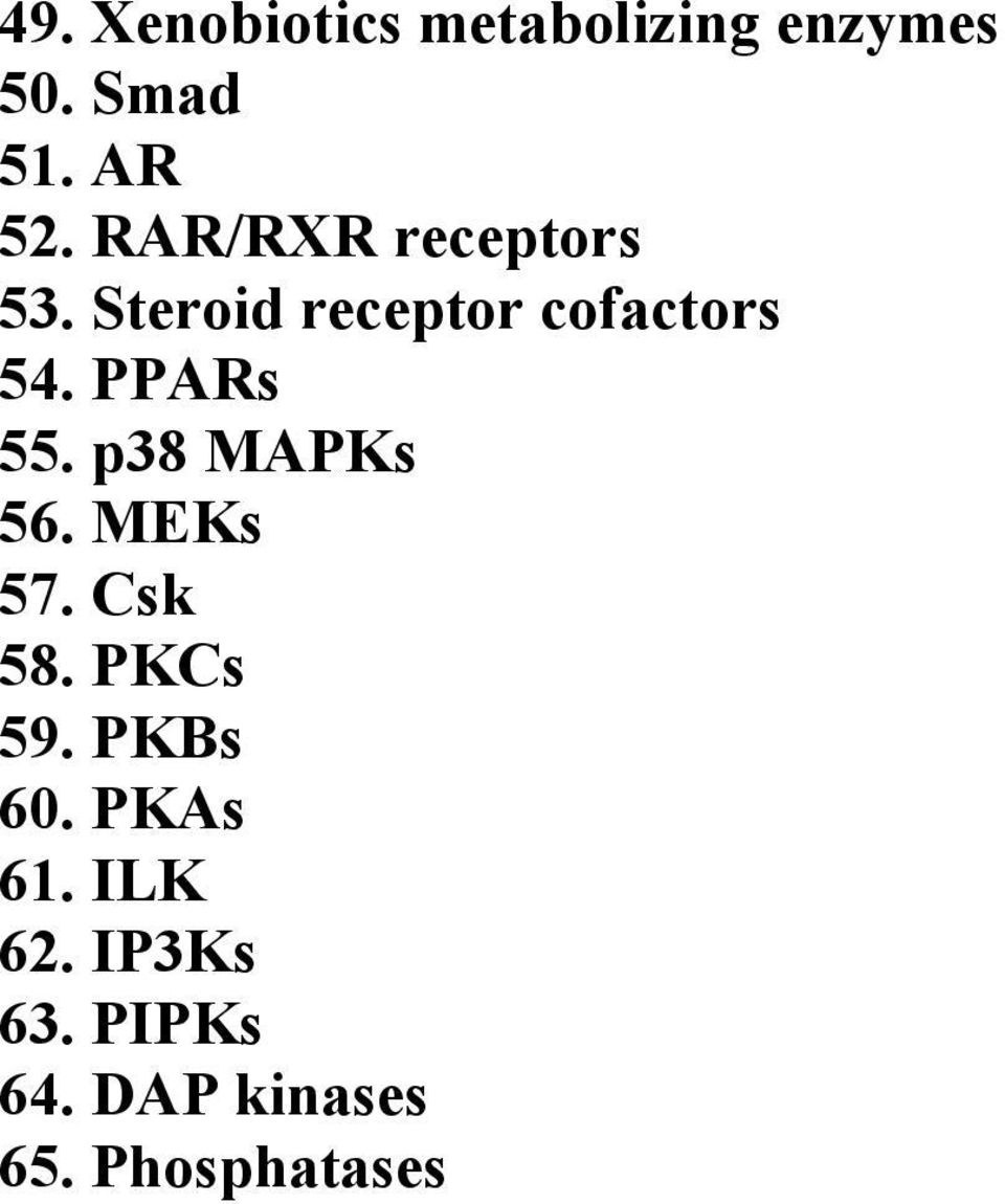 PPARs 55. p38 MAPKs 56. MEKs 57. Csk 58. PKCs 59. PKBs 60.