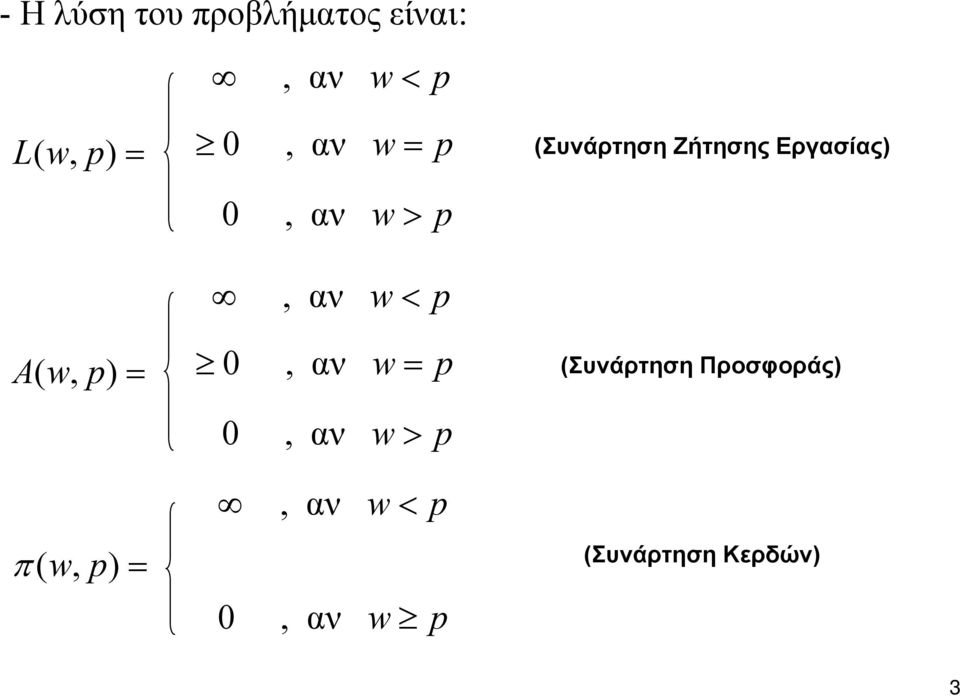 αν w= p 0, αν w> p, αν w< p 0, αν w p (Συνάρτηση