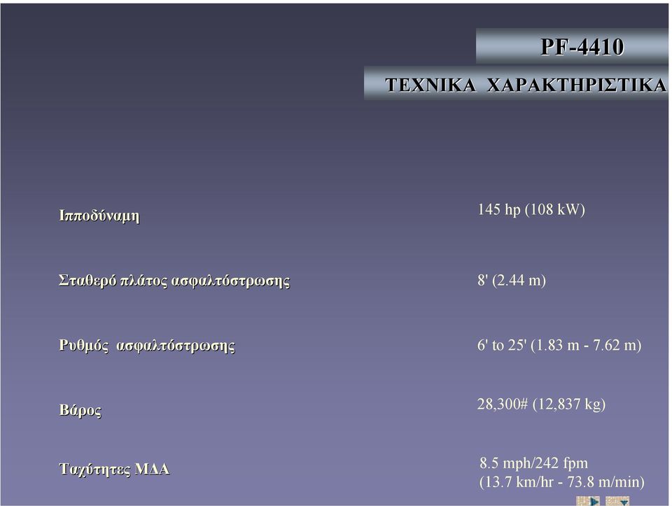 44 m) Ρυθµός ασφαλτόστρωσης 6' to 25' (1.83 m - 7.