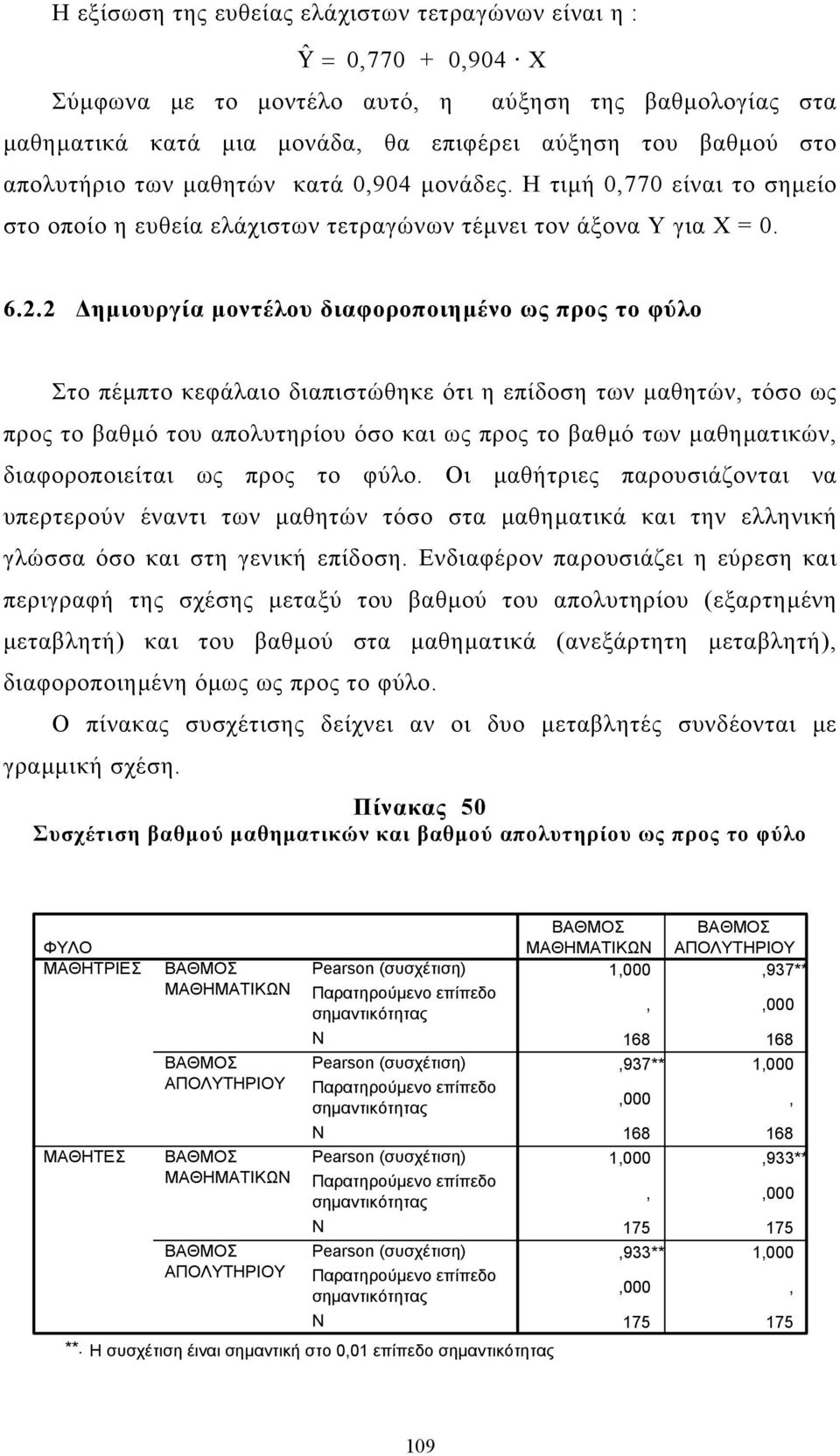 2 ηµιουργία µοντέλου διαφοροποιηµένο ως προς το φύλο Στο πέµπτο κεφάλαιο διαπιστώθηκε ότι η επίδοση των µαθητών, τόσο ως προς το βαθµό του απολυτηρίου όσο και ως προς το βαθµό των µαθηµατικών,