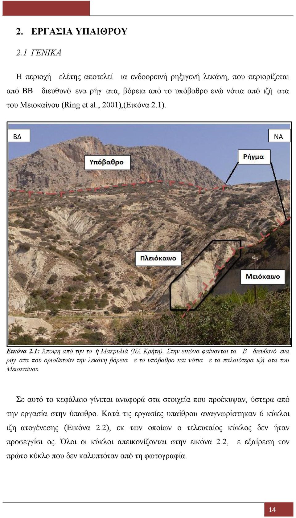 , 2001),(Εικόνα 2.1). ΒΔ ΝΑ Εικόνα 2.1: Άποψη από την τομή Μακρυλιά (ΝΑ Κρήτη).