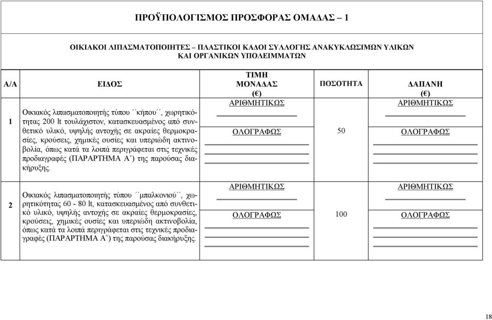 προδιαγραφές (ΠΑΡΑΡΤΗΜΑ Α ) της παρούσας διακήρυξης.