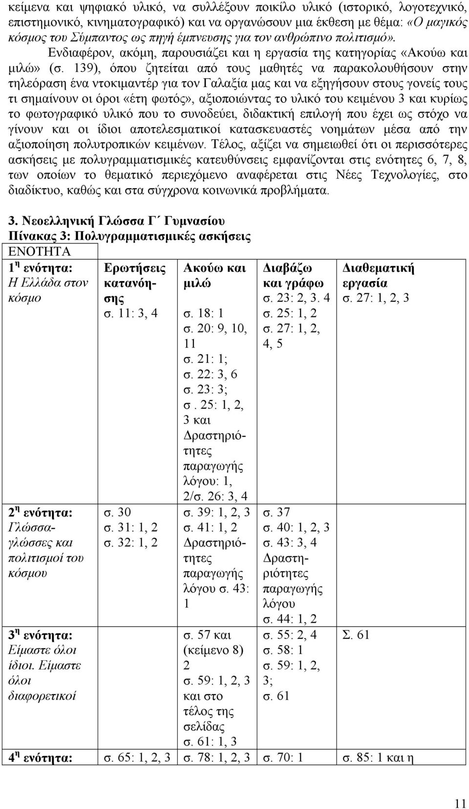 139), όπου ζητείται από τους μαθητές να παρακολουθήσουν στην τηλεόραση ένα ντοκιμαντέρ για τον Γαλαξία μας και να εξηγήσουν στους γονείς τους τι σημαίνουν οι όροι «έτη φωτός», αξιοποιώντας το υλικό