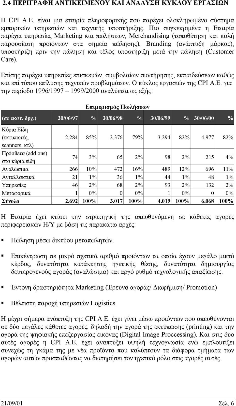 πώληση και τέλος υποστήριξη µετά την πώληση (Customer Care). Επίσης παρέχει υπηρεσίες επισκευών, συµβολαίων συντήρησης, εκπαιδεύσεων καθώς και επί τόπου επίλυσης τεχνικών προβληµάτων.