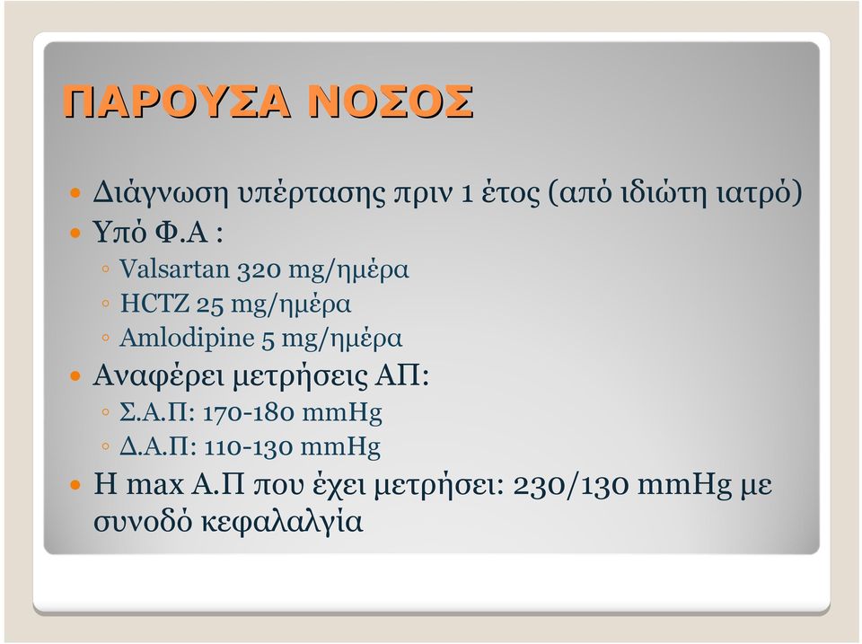 Α : Valsartan 320 mg/ημέρα HCTZ 25 mg/ημέρα Amlodipine 5 mg/ημέρα