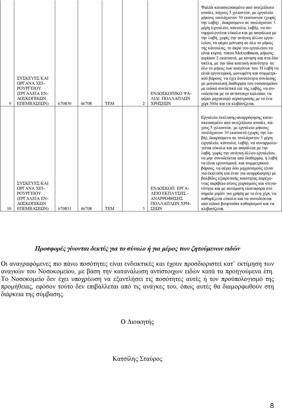 εργαλείου, να φέρει μόνωση σε όλο το μήκος της κάνουλας, το άκρο του εργαλείου να είναι κυρτό, τύπου Metzenbaum, μήκους περίπου 2 εκατοστά, με κίνηση και στα δύο σκέλη, με την ίδια κοπτική ικανότητα