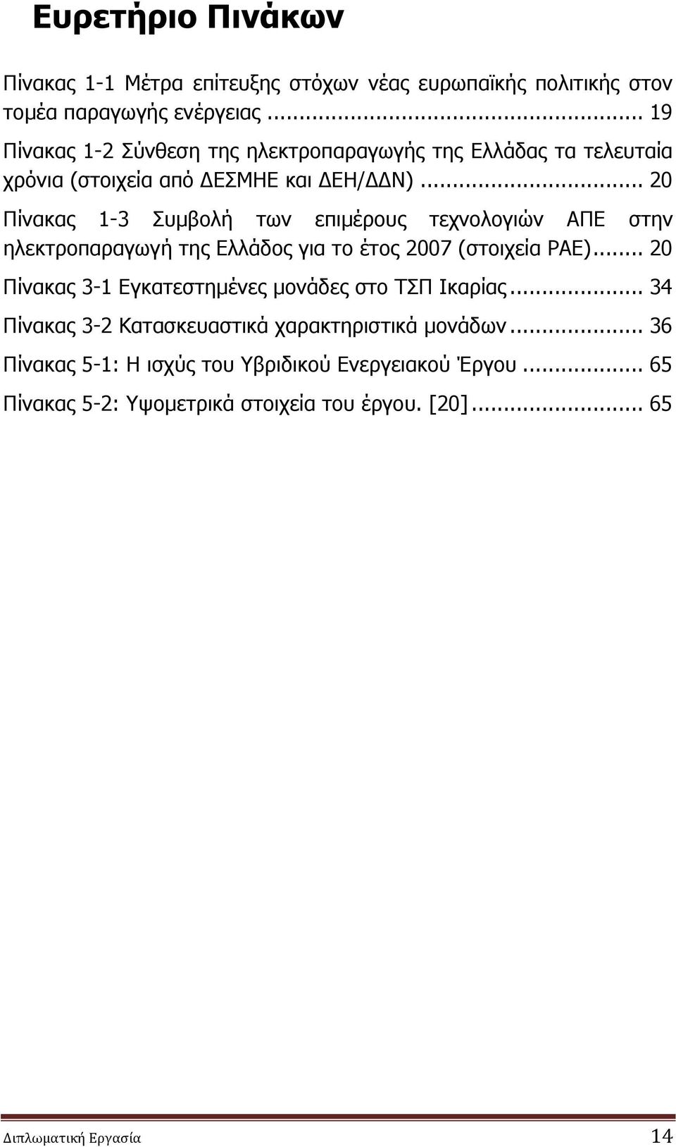 .. 20 Πίνακας 1-3 Συμβολή των επιμέρους τεχνολογιών ΑΠΕ στην ηλεκτροπαραγωγή της Ελλάδος για το έτος 2007 (στοιχεία ΡΑΕ).