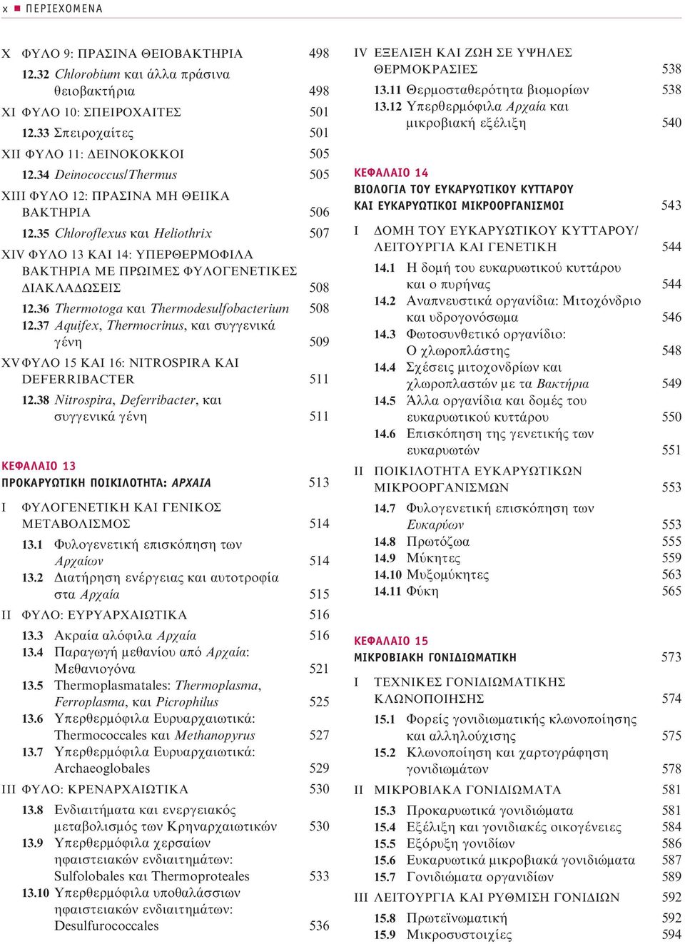 36 Thermotoga και Thermodesulfobacterium 508 12.37 Aquifex, Thermocrinus, και συγγενικά γένη 509 XV ΦΥΛΟ 15 ΚΑΙ 16: NTROSPRA ΚΑΙ DEFERRBACTER 511 12.