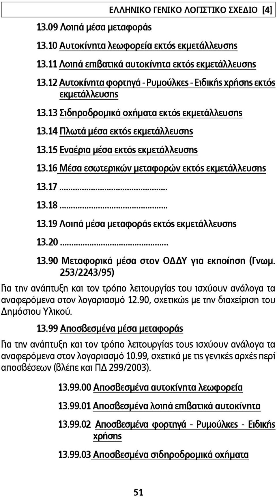 20... 13.90 Μεταφορικά µέσα στον ΟΔΔΥ για εκποίηση (Γνωµ. 253/2243/95) Για την ανάπτυξη και τον τρόπο λειτουργίας του ισχύουν ανάλογα τα αναφερόµενα στον λογαριασµό 12.