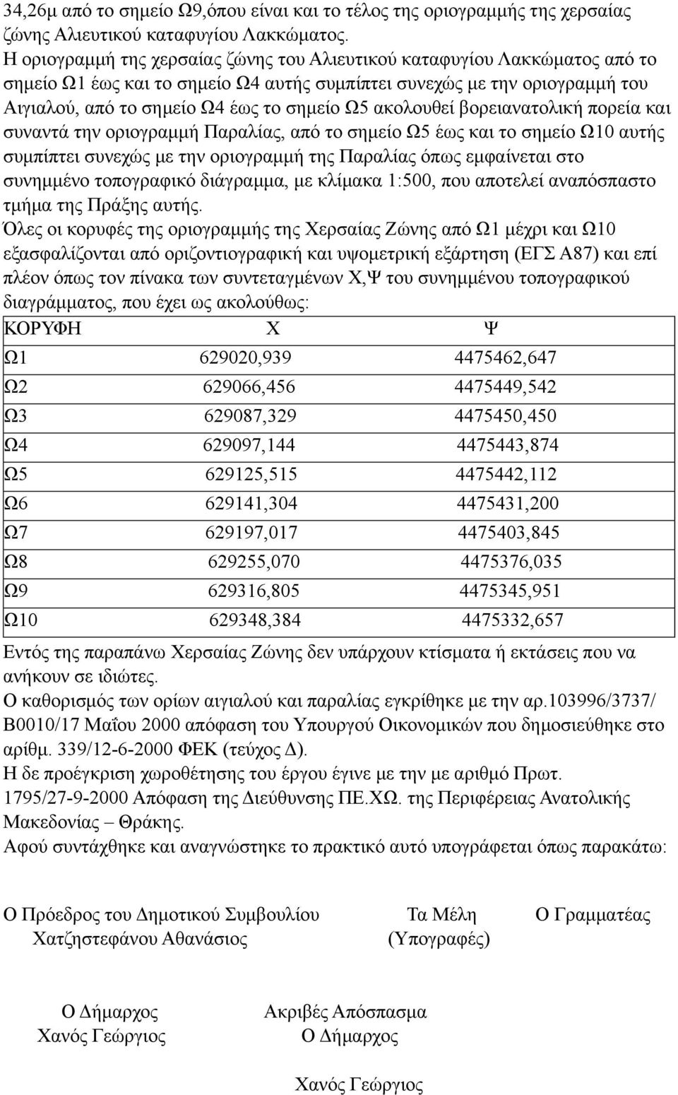 ακολουθεί βορειανατολική πορεία και συναντά την οριογραµµή Παραλίας, από το σηµείο Ω5 έως και το σηµείο Ω10 αυτής συµπίπτει συνεχώς µε την οριογραµµή της Παραλίας όπως εµφαίνεται στο συνηµµένο