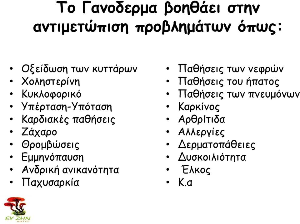 Εμμηνόπαυση Ανδρική ανικανότητα Παχυσαρκία Παθήσεις των νεφρών Παθήσεις του ήπατος