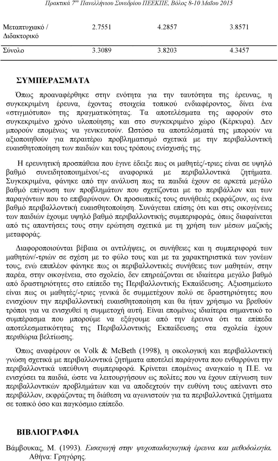 Τα αποτελέσματα της αφορούν στο συγκεκριμένο χρόνο υλοποίησης και στο συγκεκριμένο χώρο (Κέρκυρα). Δεν μπορούν επομένως να γενικευτούν.