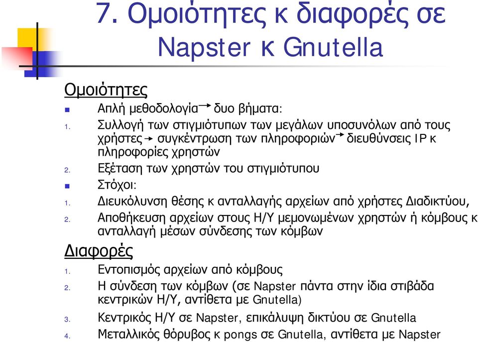 Εξέταση των χρηστών του στιγμιότυπου Στόχοι: 1. Διευκόλυνση θέσης κ ανταλλαγής αρχείων από χρήστες Διαδικτύου, 2.