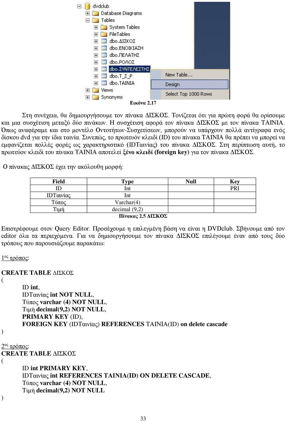 Συνεπώς, το πρωτευόν κλειδί (ID) του πίνακα ΤΑΙΝΙΑ θα πρέπει να μπορεί να εμφανίζεται πολλές φορές ως χαρακτηριστικό (IDΤαινίας) του πίνακα ΔΙΣΚΟΣ.