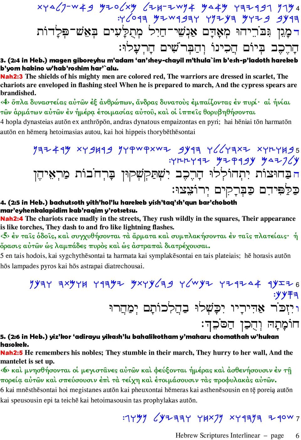 Nah2:3 The shields of his mighty men are colored red, The warriors are dressed in scarlet, The chariots are enveloped in flashing steel When he is prepared to march, And the cypress spears are