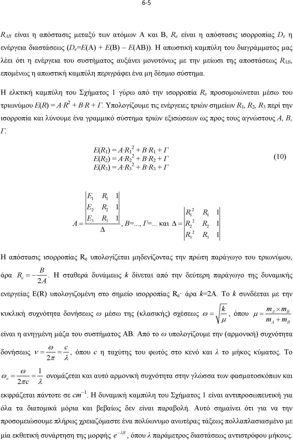 Η ελκτική καμπύλη του Σχήματος γύρω από την ισορροπία προσομοιώνεται μέσω του τριωνύμου Ε() = Α + Β + Γ.