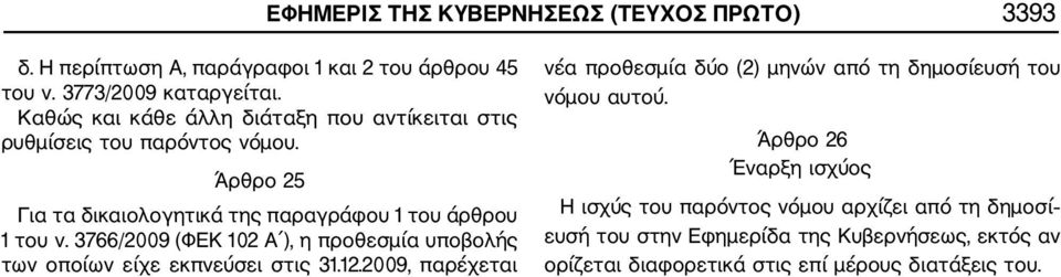 3766/2009 (ΦΕΚ 102 Α ), η προθεσμία υποβολής των οποίων είχε εκπνεύσει στις 31.12.