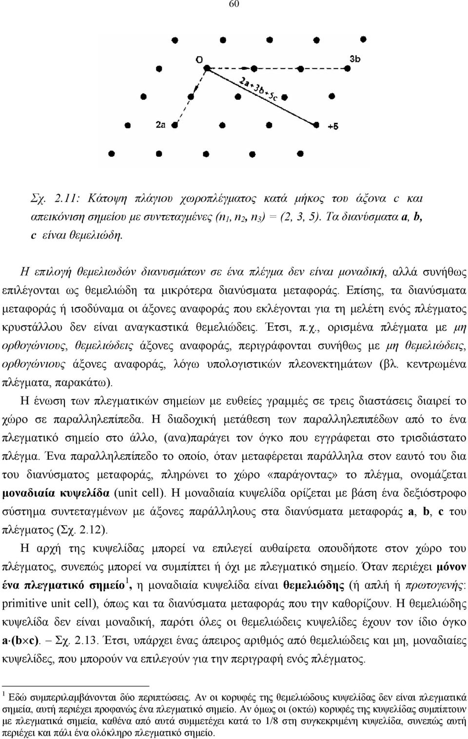 Επίσης, τα διανύσµατα µεταφοράς ή ισοδύναµα οι άξονες αναφοράς που εκλέγονται για τη µελέτη ενός πλέγµατος κρυστάλλου δεν είναι αναγκαστικά θεµελιώδεις. Έτσι, π.χ.