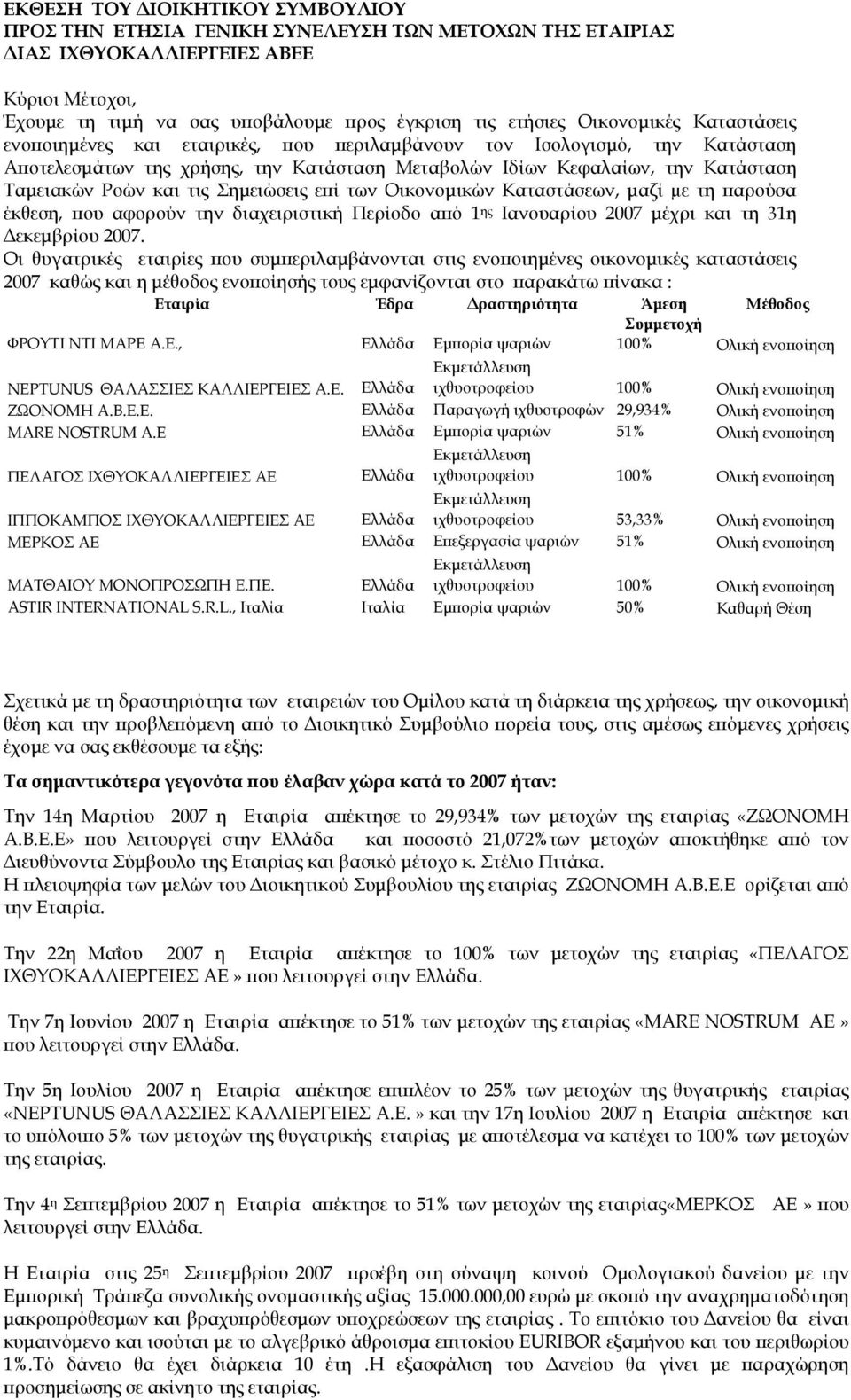 τις Σηµειώσεις επί των Οικονοµικών Καταστάσεων, µαζί µε τη παρούσα έκθεση, που αφορούν την διαχειριστική Περίοδο από 1 ης Ιανουαρίου 2007 µέχρι και τη 31η εκεµβρίου 2007.