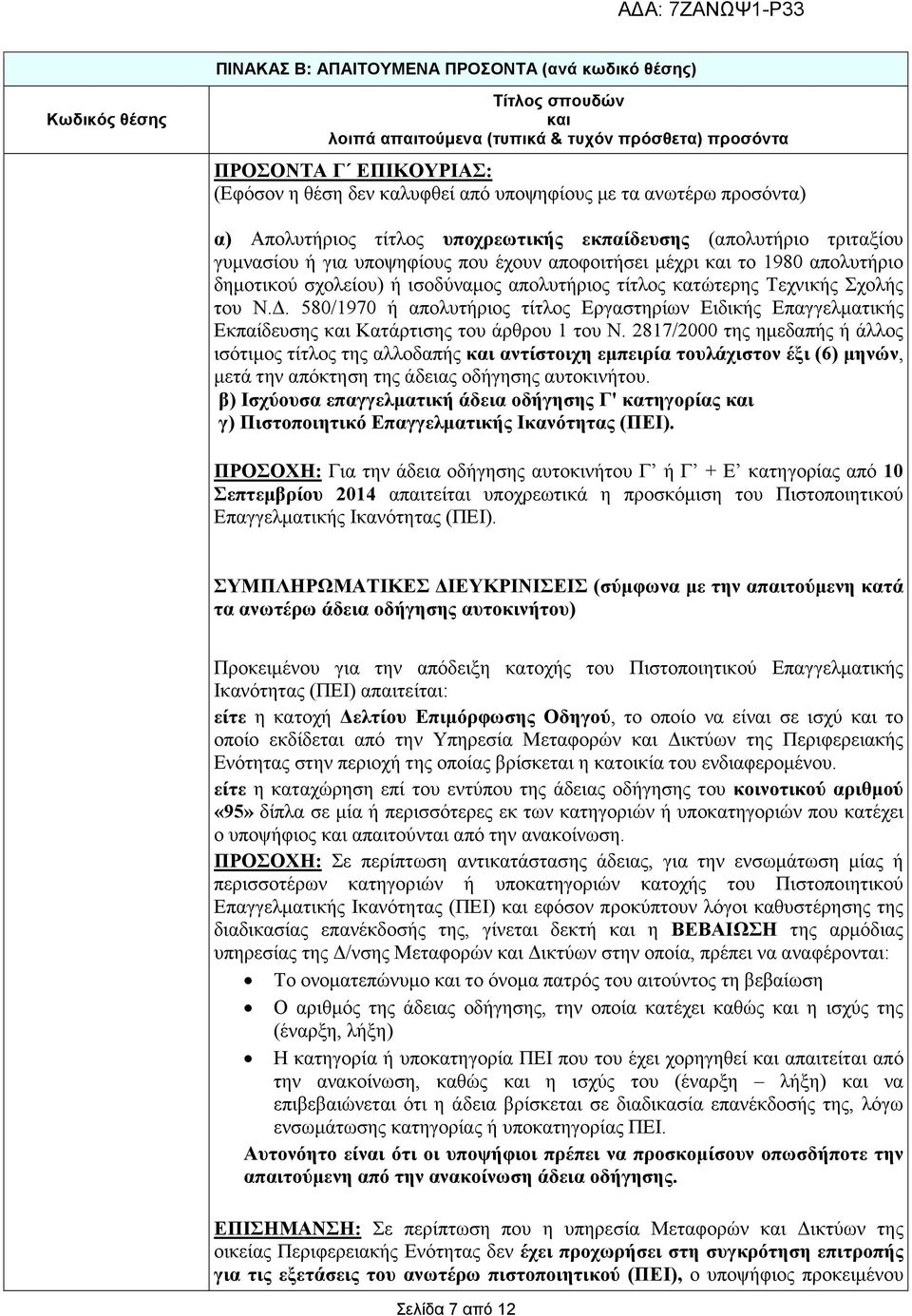 . 580/1970 ή απολυτήριος τίτλος Εργαστηρίων Ειδικής Επαγγελµατικής Εκπαίδευσης Κατάρτισης του άρθρου 1 του Ν.