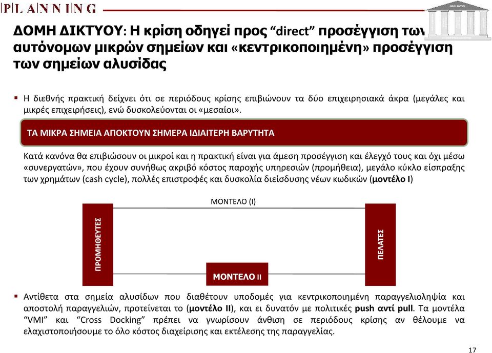 ΤΑ ΜΙΚΡΑ ΣΗΜΕΙΑ ΑΠΟΚΤΟΥΝ ΣΗΜΕΡΑ ΙΔΙΑΙΤΕΡΗ ΒΑΡΥΤΗΤΑ Κατάκανόναθαεπιβιώσουνοιμικροίκαιηπρακτικήείναιγιαάμεσηπροσέγγισηκαιέλεγχότουςκαιόχιμέσω «συνεργατών», που έχουν συνήθως ακριβό κόστος παροχής