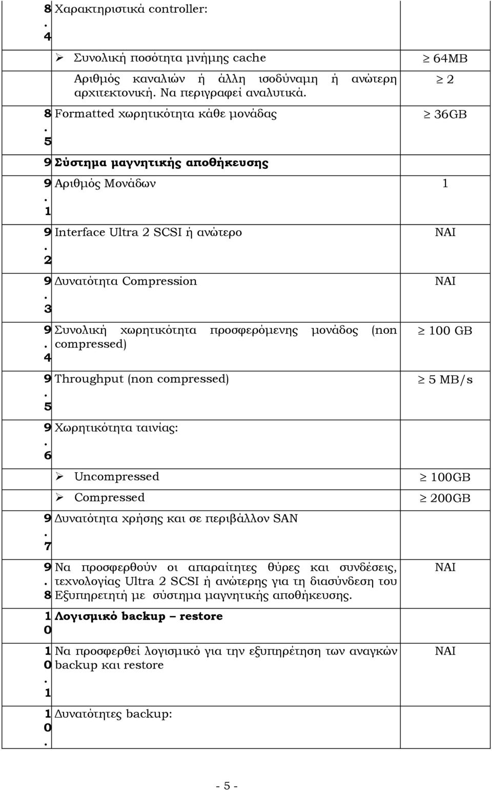 Χωρητικότητα ταινίας: 6 00 GB 5 MB/s Uncompressed 00GΒ Compressed 00GΒ 9 Δυνατότητα χρήσης και σε περιβάλλον SAN 7 9 Να προσφερθούν οι απαραίτητες θύρες και συνδέσεις, τεχνολογίας Ultra SCSI ή