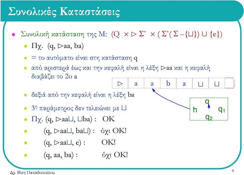 και η κεφαλή διαβάζει το 2o a B a a b a t t δεξιά από την κεφαλή είναι η λέξη ba 3 η παράμετρος