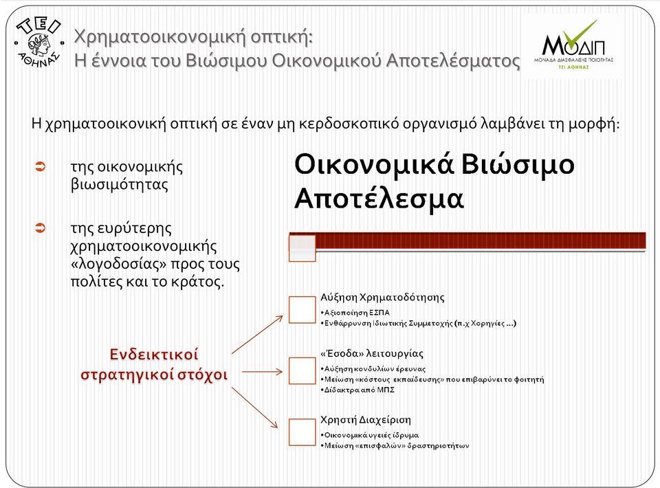 οργανισμό λαμβάνει τη μορφή: της οικονομικής βιωσιμότητας της