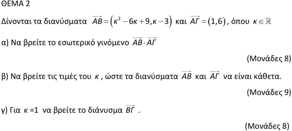 R β) Να βρείτε τις τιμές του κ, ώστε τα διανύσματα AB και