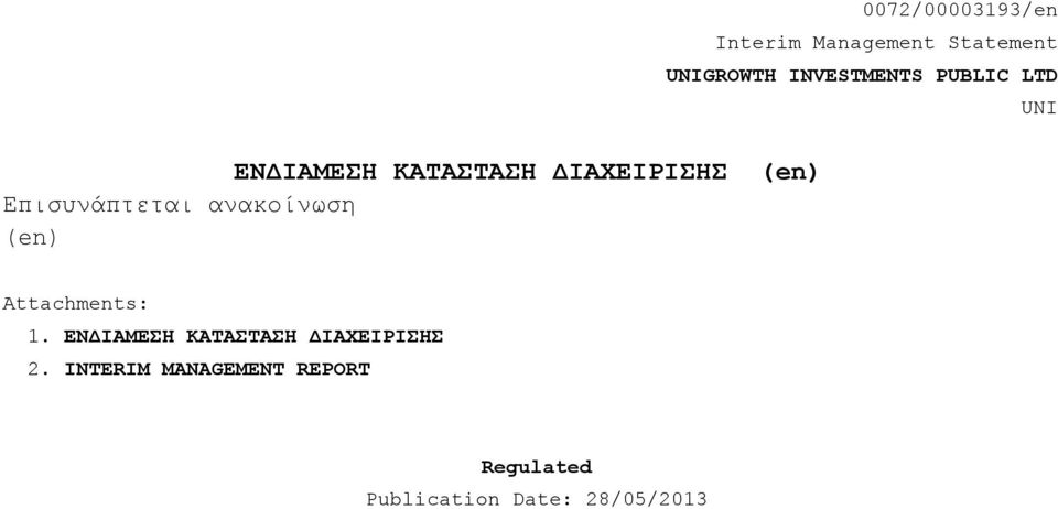 INVESTMENTS PUBLIC LTD UNI Attachments: 1.