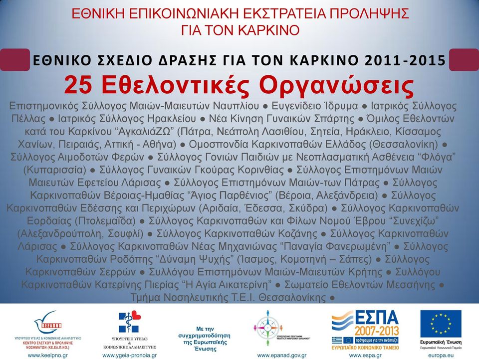 κε Νενπιαζκαηηθή Αζζέλεηα Φιόγα (Κππαξηζζία) ύιινγνο Γπλαηθώλ Γθνύξαο Κνξηλζίαο ύιινγνο Δπηζηεκόλσλ Μαηώλ Μαηεπηώλ Δθεηείνπ Λάξηζαο ύιινγνο Δπηζηεκόλσλ Μαηώλ-ησλ Πάηξαο ύιινγνο Καξθηλνπαζώλ