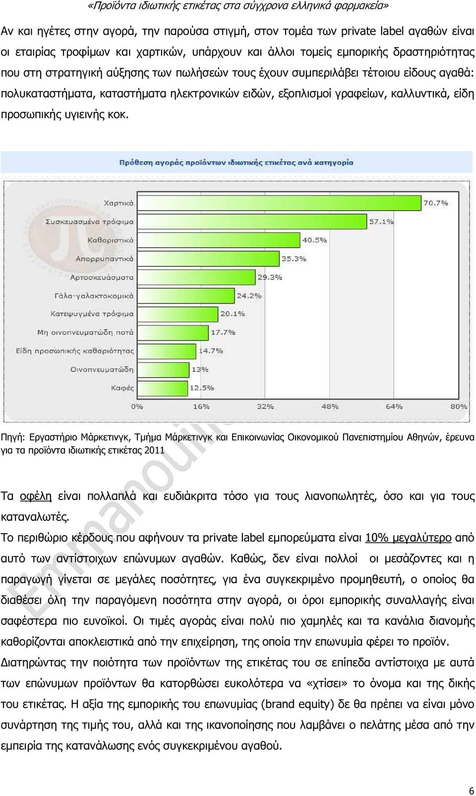 Πηγή: Εργαστήριο Μάρκετινγκ, Τµήµα Μάρκετινγκ και Επικοινωνίας Οικονοµικού Πανεπιστηµίου Αθηνών, έρευνα για τα προϊόντα ιδιωτικής ετικέτας 2011 Τα οφέλη είναι πολλαπλά και ευδιάκριτα τόσο για τους