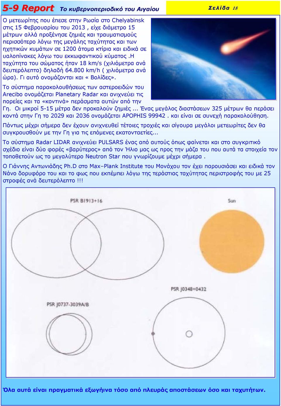 Γι αυτό ονοµάζονται και «Βολίδες». Σελίδα 18 Το σύστηµα παρακολουθήσεως των αστεροειδών του Arecibo ονοµάζεται Planetary Radar και ανιχνεύει τις πορείες και τα «κοντινά» περάσµατα αυτών από την Γη.