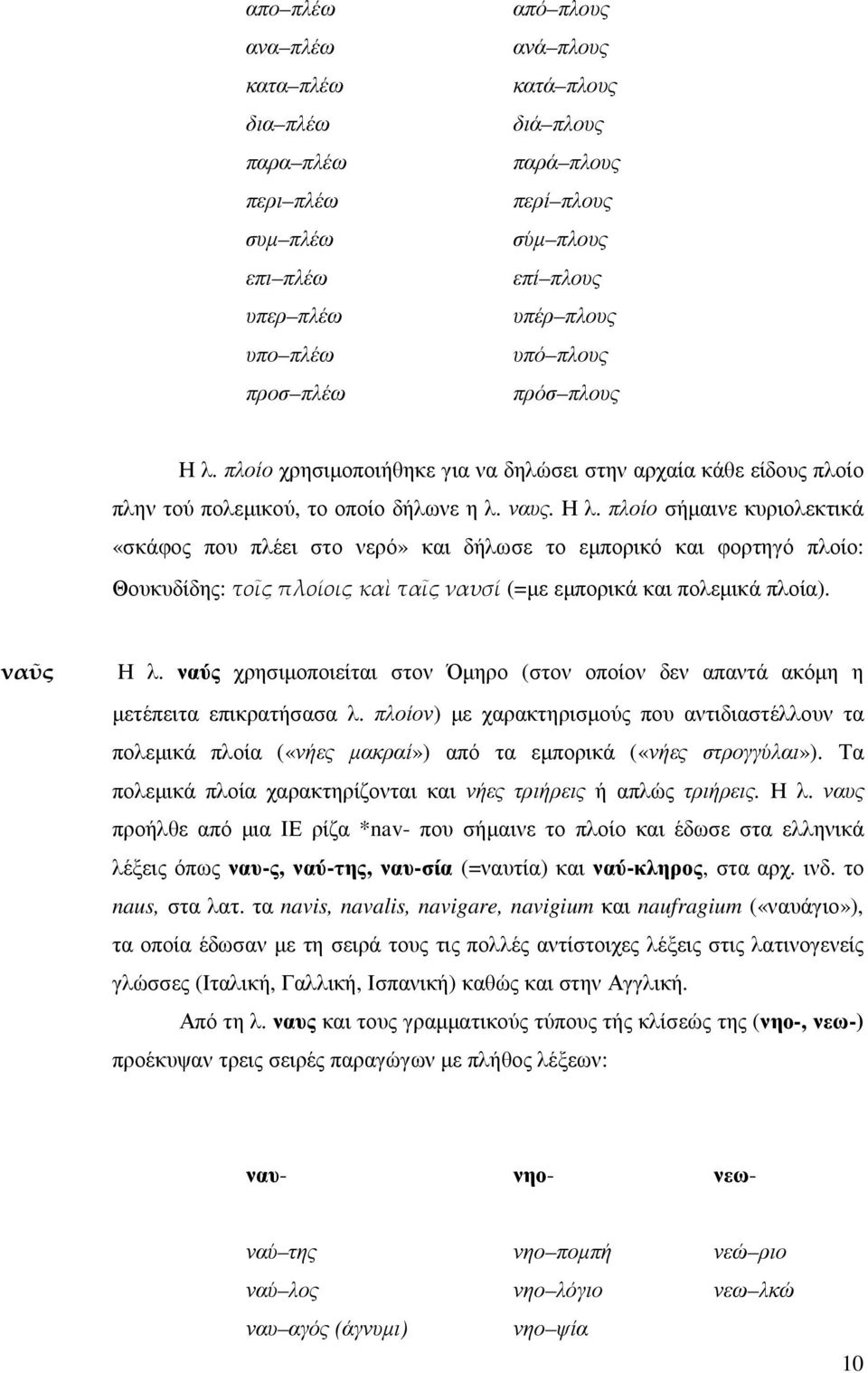 ναῦς Η λ. ναύς χρησιµοποιείται στον Όµηρο (στον οποίον δεν απαντά ακόµη η µετέπειτα επικρατήσασα λ.