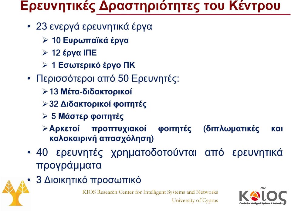 Διδακτορικοί φοιτητές 5 Μάστερ φοιτητές Αρκετοί προπτυχιακοί φοιτητές (διπλωματικές και