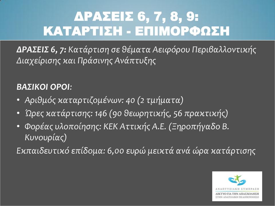 κατάρτισης: 146 (90 θεωρητικής, 56 πρακτικής) Φορέας υλοποίησης: ΚΕΚ Αττικής Α.