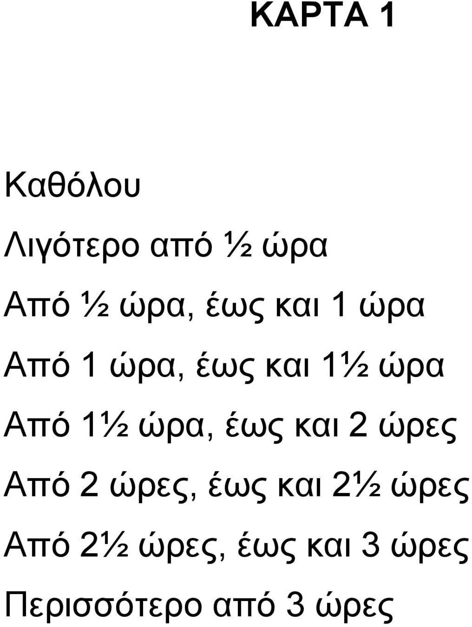 ώρα, έως και 2 ώρες Από 2 ώρες, έως και 2½ ώρες