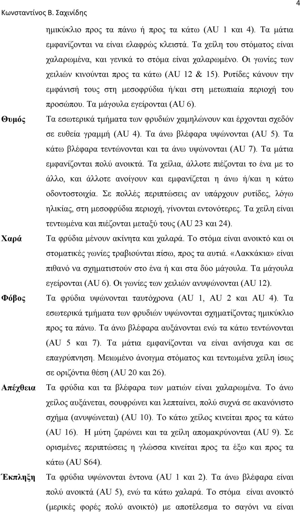 Ρυτίδες κάνουν την εμφάνισή τους στη μεσοφρύδια ή/και στη μετωπιαία περιοχή του προσώπου. Τα μάγουλα εγείρονται (AU 6).