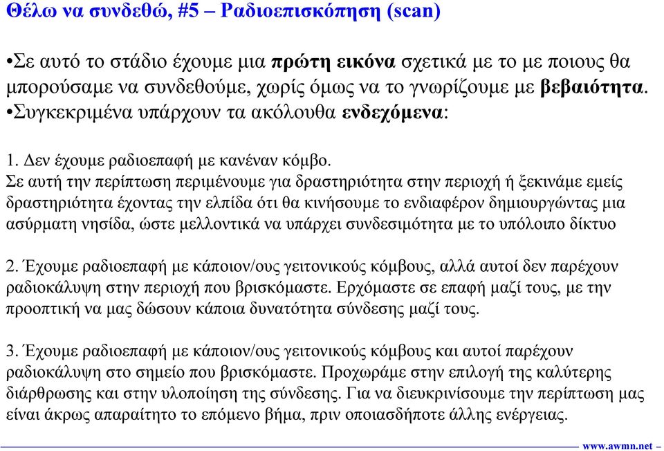 Σε αυτή την περίπτωση περιµένουµε για δραστηριότητα στην περιοχή ή ξεκινάµεεµείς δραστηριότητα έχοντας την ελπίδα ότι θα κινήσουµετοενδιαφέρονδηµιουργώντας µια ασύρµατη νησίδα, ώστε µελλοντικά να