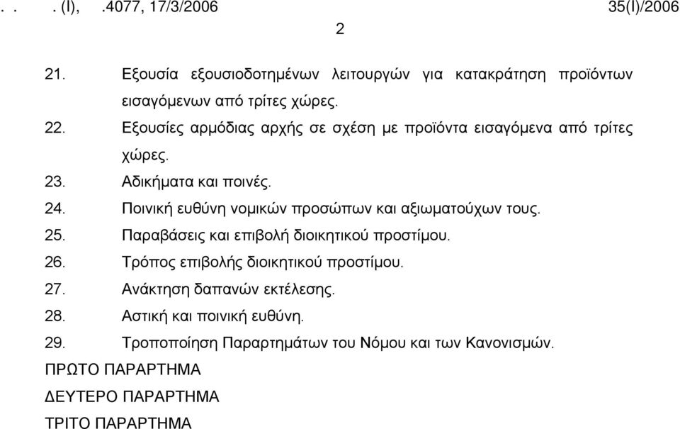 Ποινική ευθύνη νομικών προσώπων και αξιωματούχων τους. 25. Παραβάσεις και επιβολή διοικητικού προστίμου. 26.